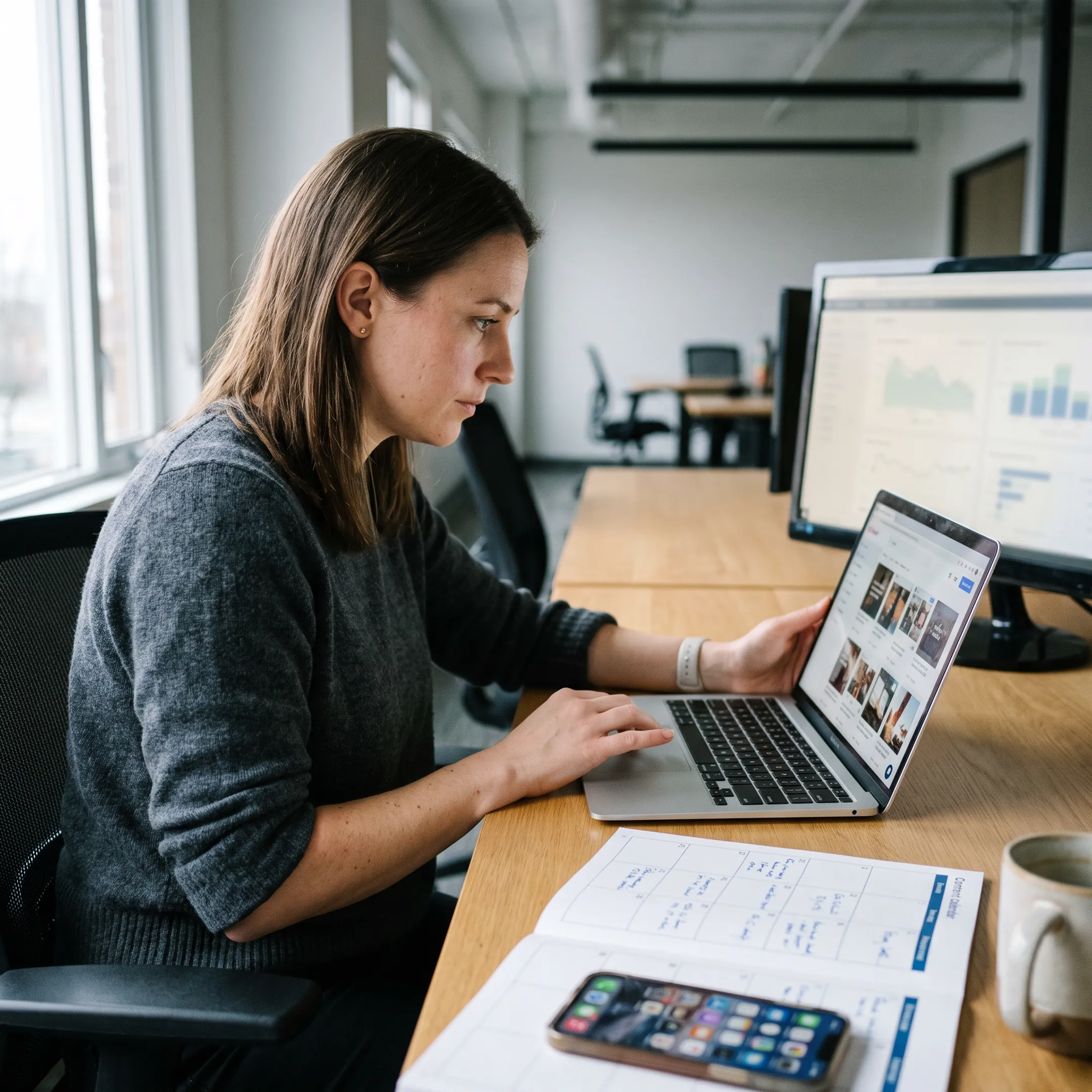 Social media manager planning branded posts
