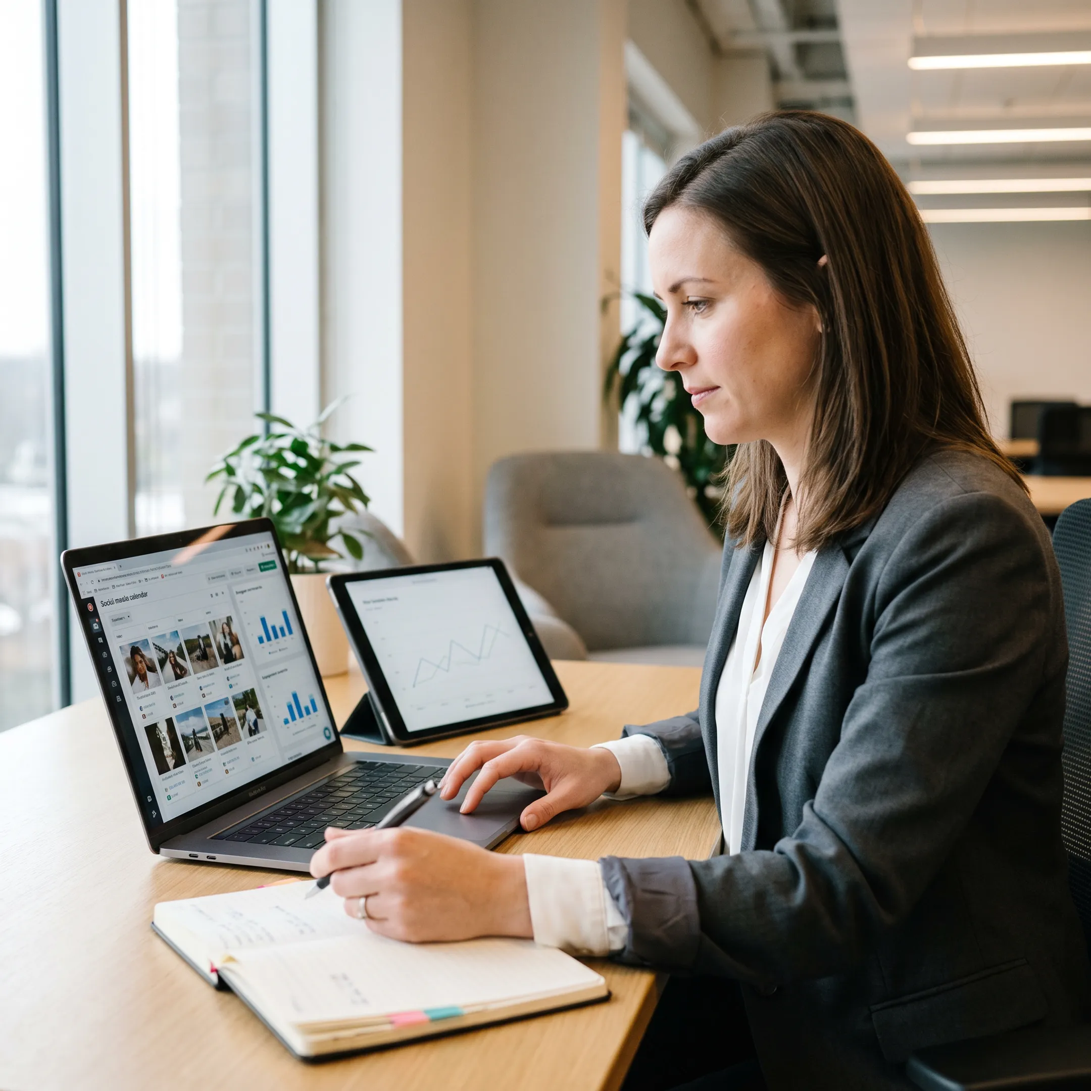 Social media manager planning branded business content
