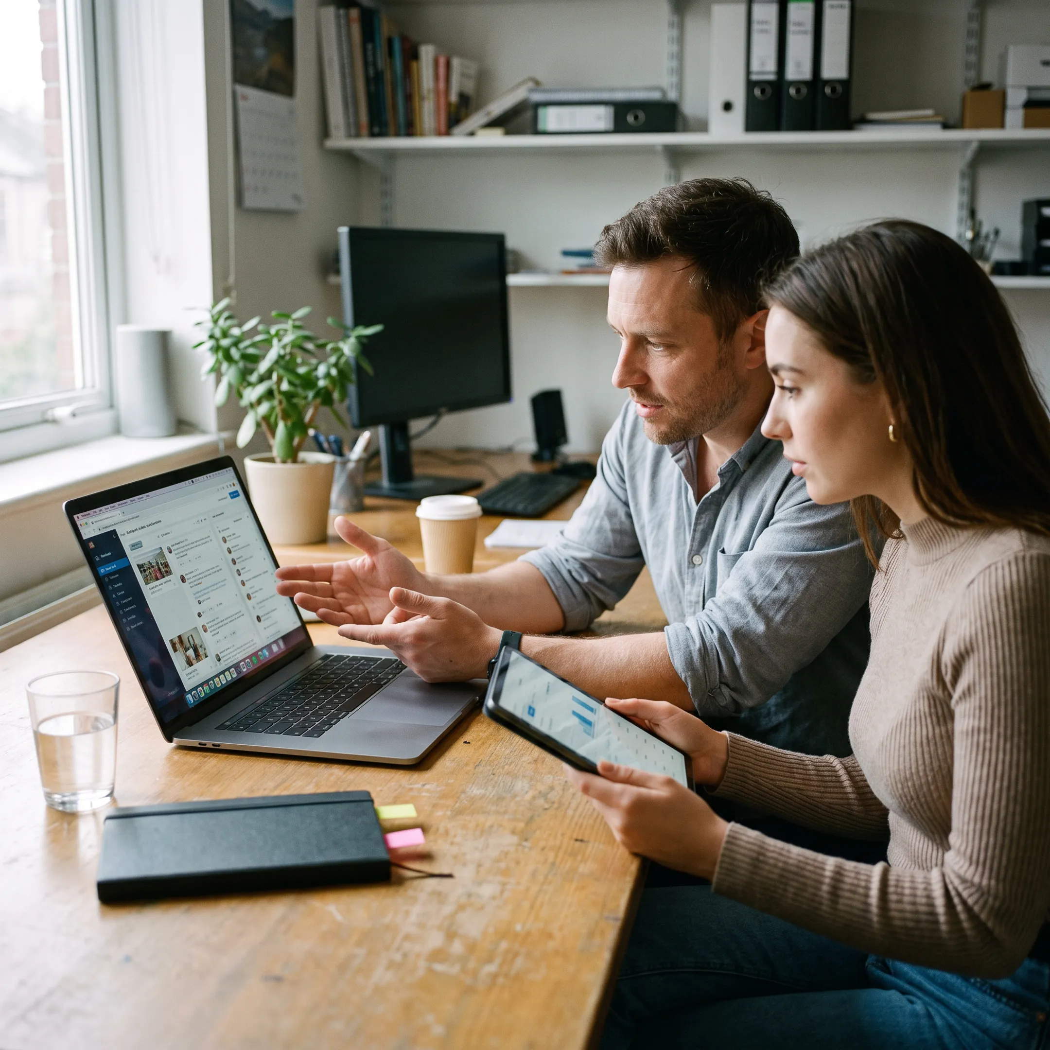 Business owner reviewing a social media plan