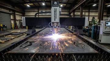 Piranha Whitney PlateLASER 12kW fiber laser cutting steel plate