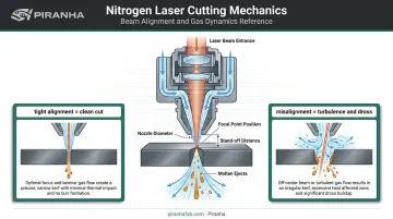 Cross-section diagram of nitrogen assist gas laser cutting process mechanics