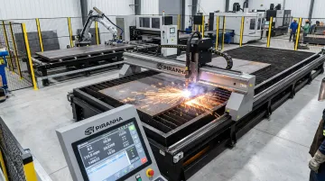 Piranha CNC plasma cutting table operating in fabrication shop floor