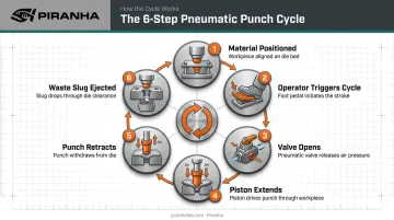 6-step pneumatic punch machine cycle process flow diagram