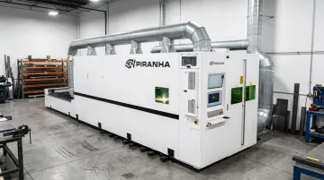 Piranha Flex Series fiber laser with enclosed multi-zone fume extraction