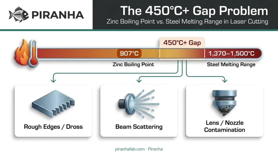 Zinc vaporization temperature gap causing three galvanized cutting defects