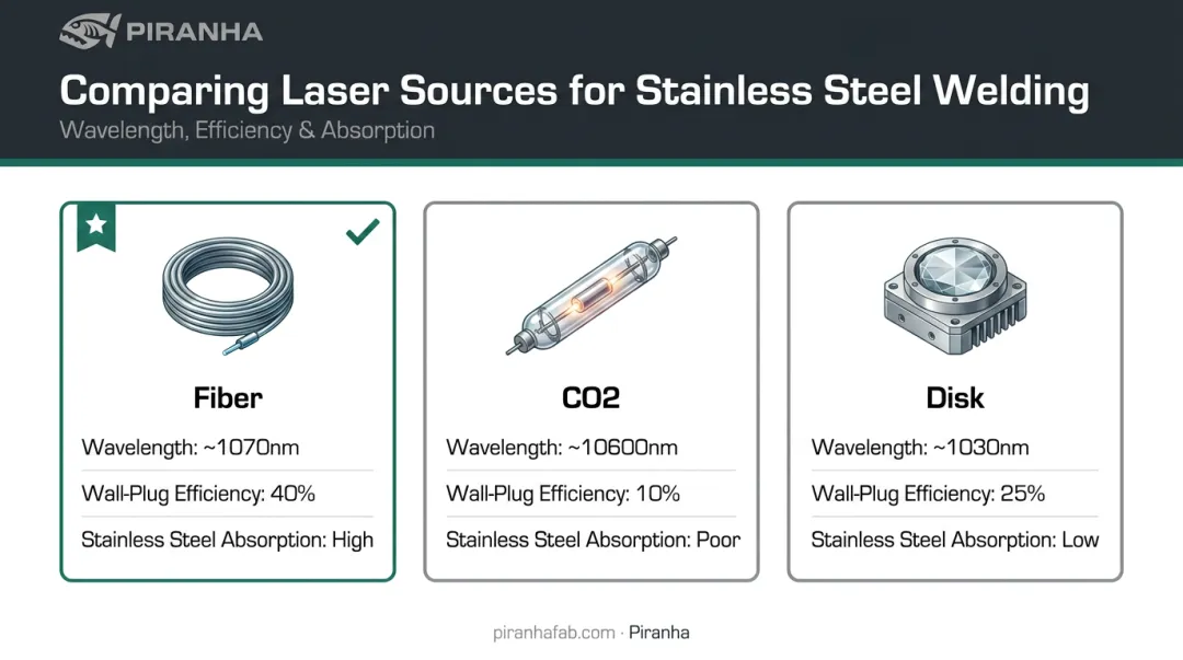 Fiber versus CO2 versus disk laser wavelength efficiency comparison chart