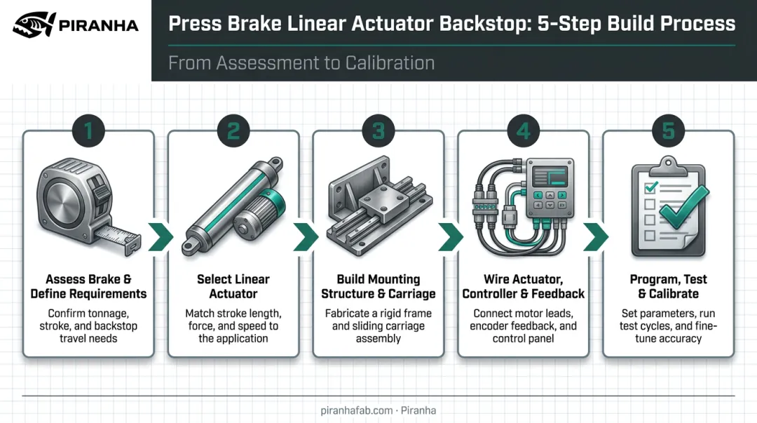 5-step DIY press brake linear actuator backstop build process
