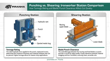 Punching station versus shearing station hydraulic mechanics comparison diagram
