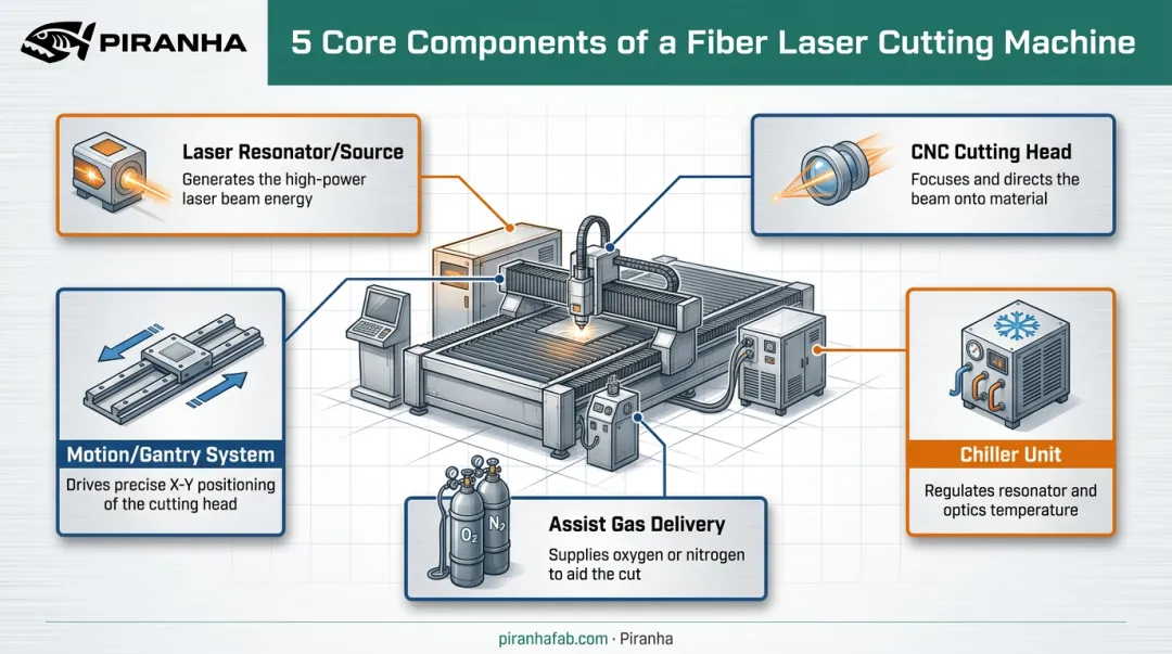 5 core components of fiber laser cutting machine system diagram