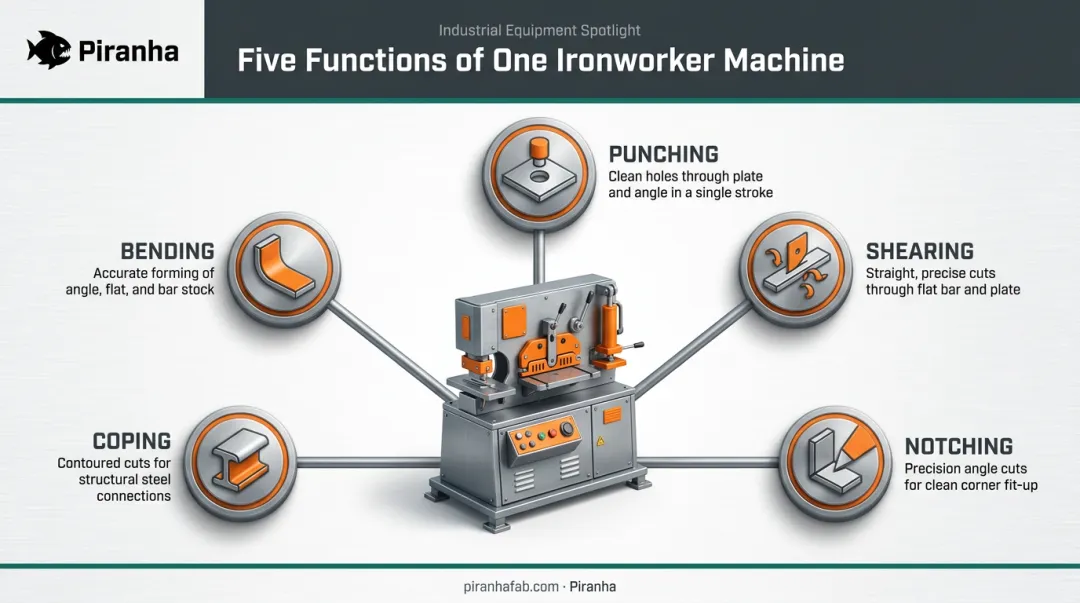 Buffalo ironworker five core functions punching shearing notching bending diagram