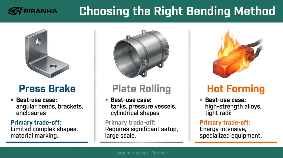 Press brake versus plate rolling versus hot forming method comparison chart