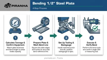 4-step process for bending half-inch steel plate on press brake