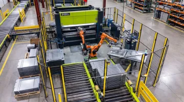 Automated robotic press brake production line in trailer manufacturing facility