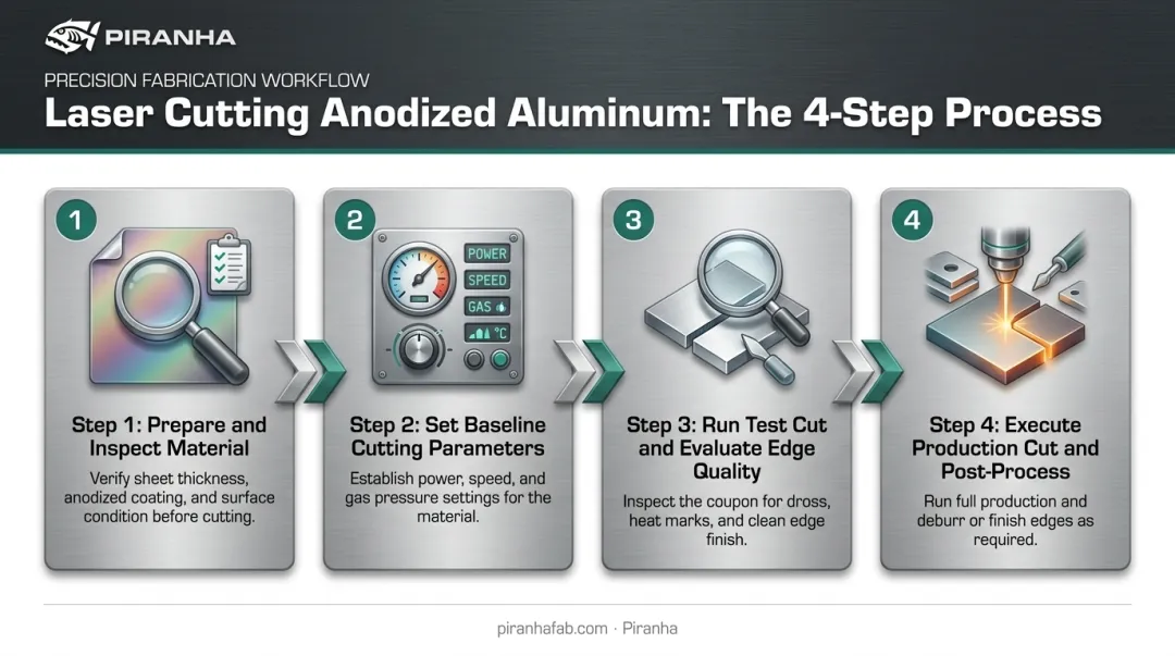 4-step process for laser cutting anodized aluminum on fiber laser