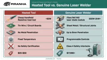 Heated soldering tool versus genuine industrial laser welder specifications comparison
