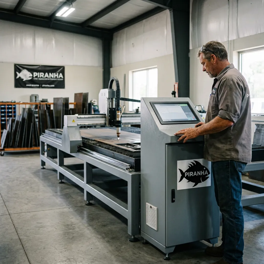 Fabricator reviewing CNC plasma table controls