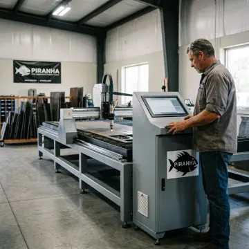 Fabricator reviewing CNC plasma table controls