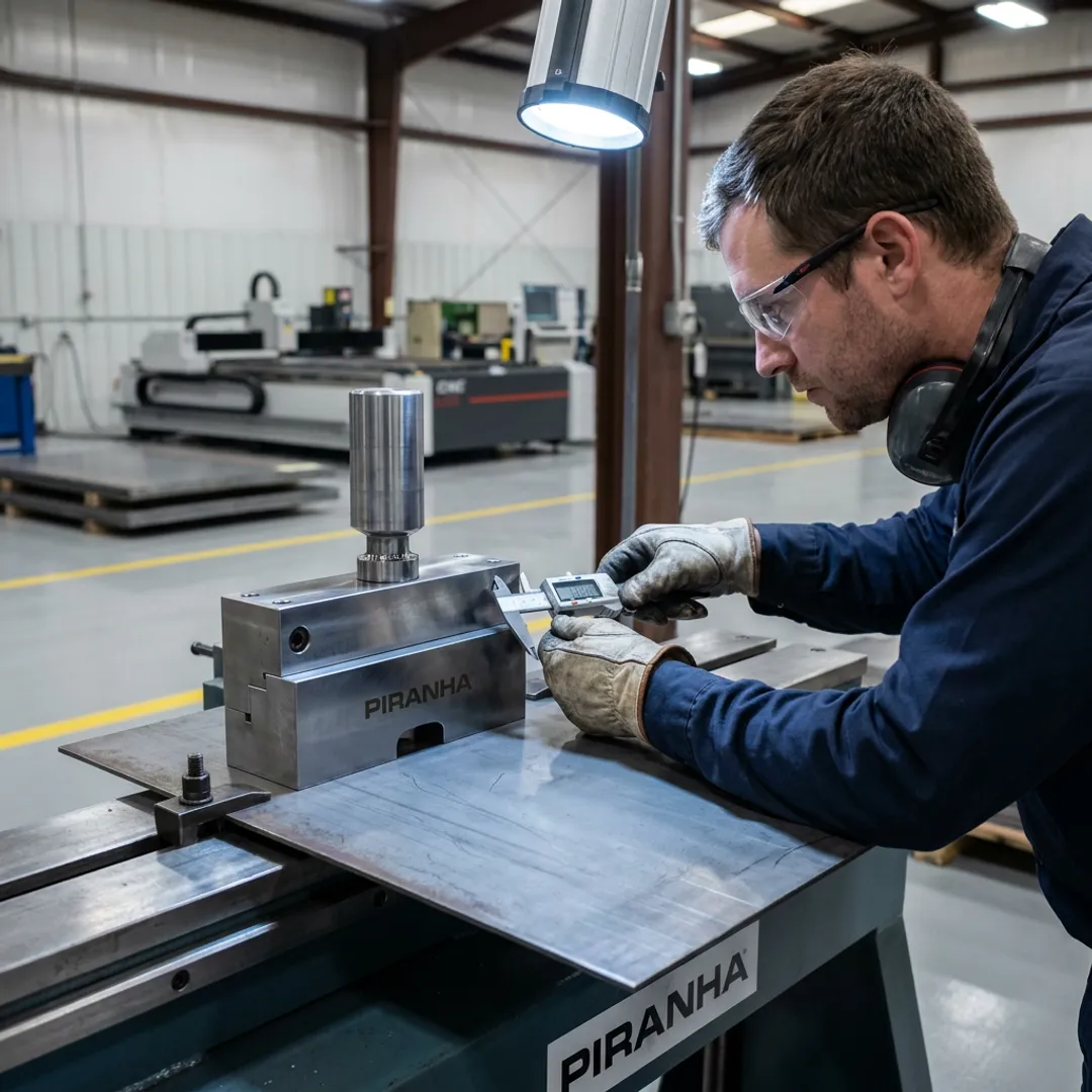 Punch and die tooling on metal sheet