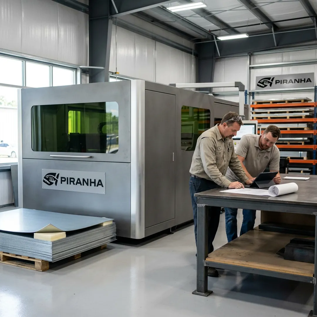 Fabricator reviewing fiber laser configuration
