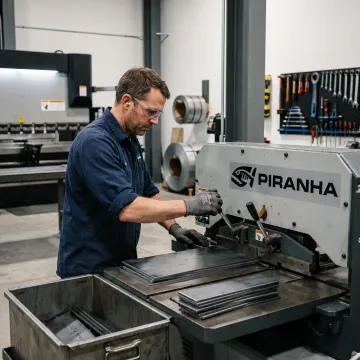 Fabricator operating a Piranha ironworker