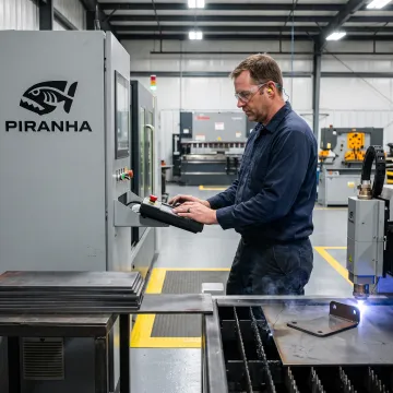 Fabricator operating a precision metalworking machine