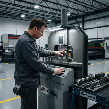Operator setting up a sheet metal punching machine