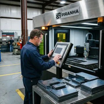 Technician operating a CNC fiber laser