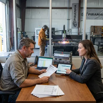 Business owner assessing financing options for shop equipment