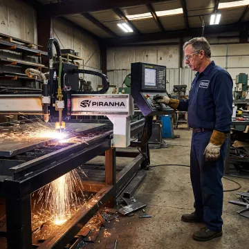 CNC plasma table cutting steel plate