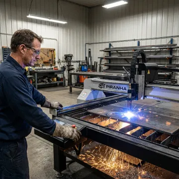 CNC plasma table cutting steel plate