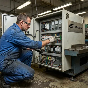Fabrication technician performing scheduled equipment maintenance