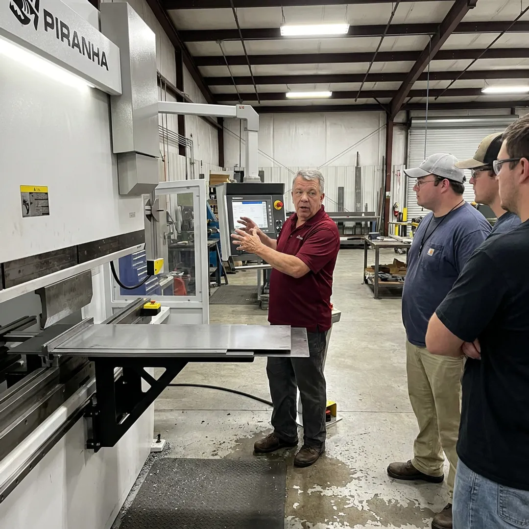 Instructor demonstrating sheet metal bending controls