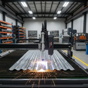 CNC plasma cutter processing a steel plate