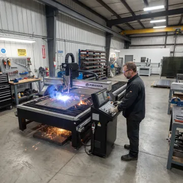 CNC plasma cutting machine cutting steel plate