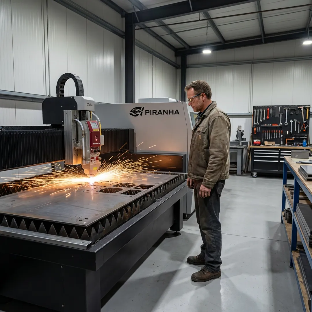 Fabricator operating a CNC fiber laser