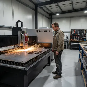 Fabricator operating a CNC fiber laser