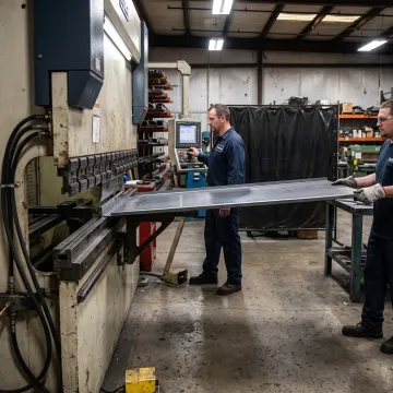 Fabricator operating press brake with sheet support