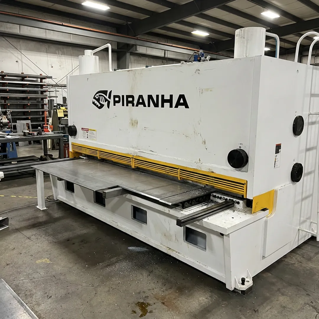 Sheet metal shear cutting a steel sheet