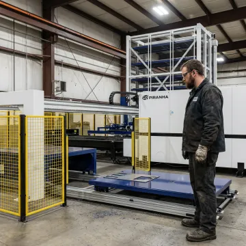Fabricator operating an automated fiber laser cell