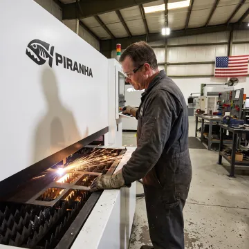 Technician operating a CNC fiber laser