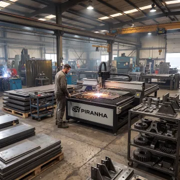 Steel fabricator operating modern cutting equipment