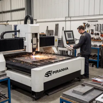 CNC fiber laser cutting sheet metal in a fabrication shop