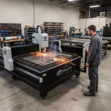 CNC fiber laser cutting a steel sheet