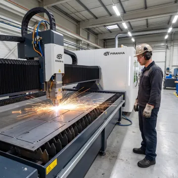 Precision CNC laser cutting a steel sheet