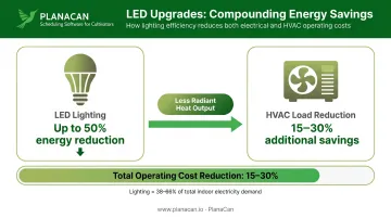 LED lighting energy savings compounding effect on HVAC costs in cannabis facilities