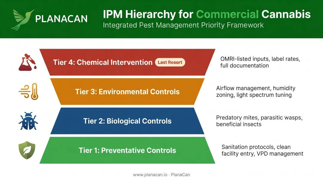 Four-layer integrated pest management process flow for commercial cannabis cultivation