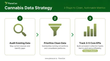 Three-step cannabis data strategy process from audit to KPI tracking and analysis