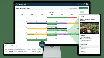 Cannabis cultivation task management platform showing SOP workflows calendar and audit trail