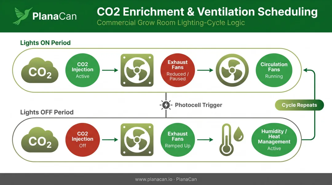 CO2 enrichment and ventilation scheduling mutually exclusive logic diagram