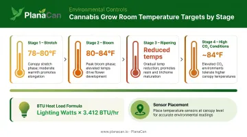 Cannabis temperature targets by growth stage with HVAC heat load calculation